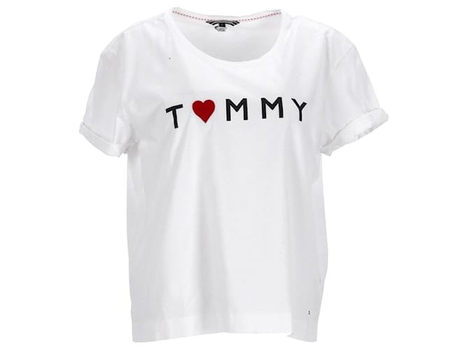 Tommy Hilfiger Camiseta feminina confortável de manga curta Branco Algodão  ref.1281954