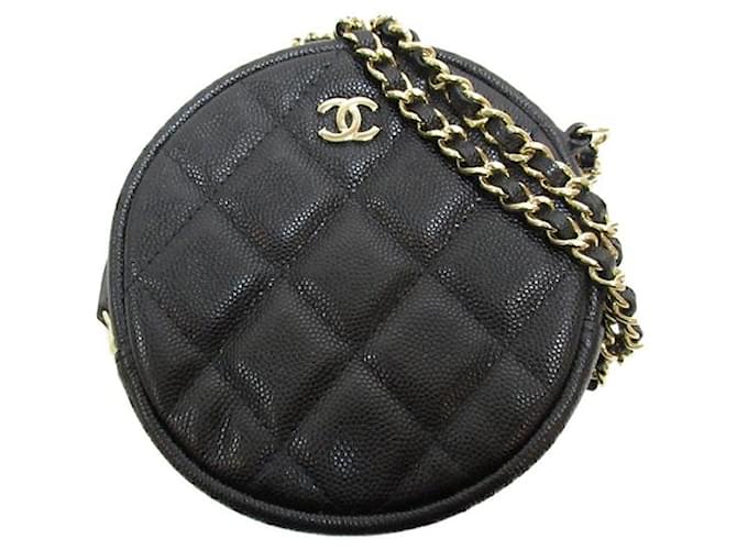 Chanel Bolsa clutch redonda CC Caviar Couro  ref.1282003