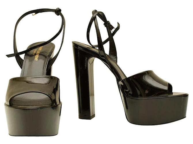 Sandales à plateforme à talons hauts en cuir verni noir Saint Laurent Jodie YSL, taille 39 Cuir vernis  ref.1282058