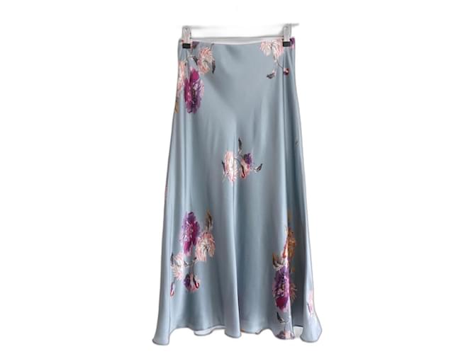 Gonna in seta con stampa floreale Simone Fleur di Rebecca Taylor Blu chiaro  ref.1282061