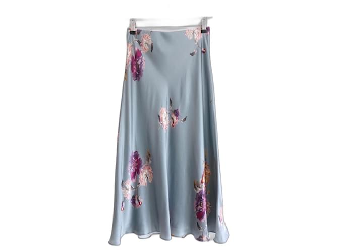 Rebecca Taylor Simone Fleur Bias Silk Skirt Light blue  ref.1282061