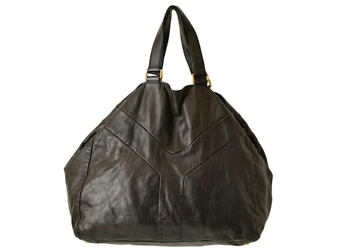 Yves Saint Laurent YSL Black Leather Large Double Y bag Tote Handbag  ref.1282063