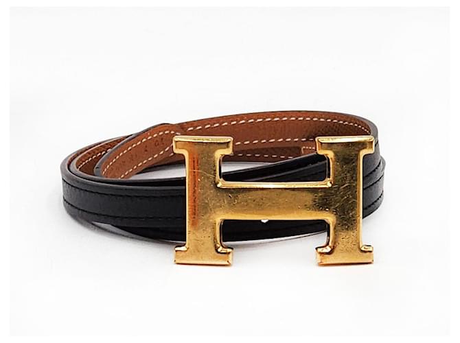 Hermès Fivela Hermes Constance H com um cinto reversível de 13mm sobressalente. Gold hardware Couro  ref.1282076