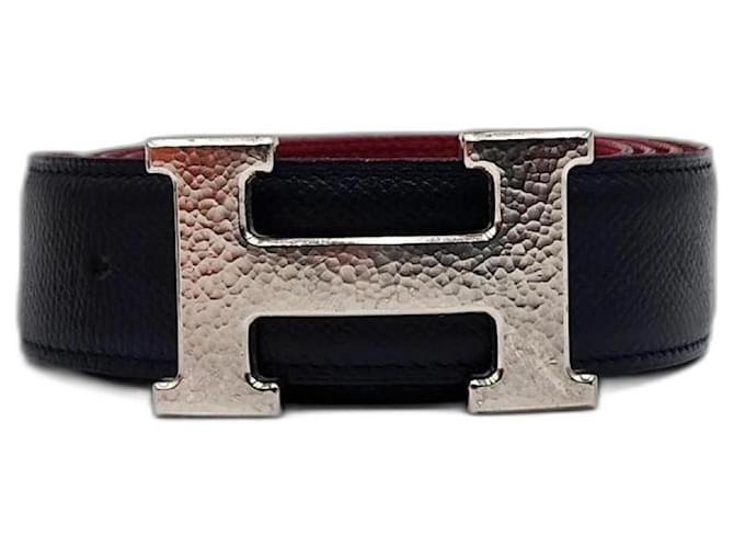 Hermès Cintura Hermes Constance H reversibile blu navy e rossa con dettagli in argento testurizzato. Silver hardware Pelle  ref.1282078