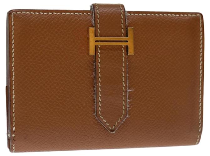 Hermès HERMES Bearn Card Case Leather Brown Auth 67553  ref.1282106