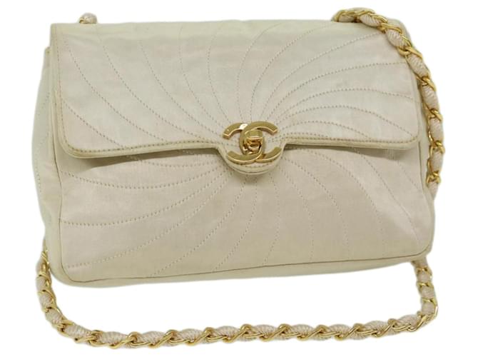 CHANEL Chain Shoulder Bag Silk Cream CC Auth 67175A  ref.1282139