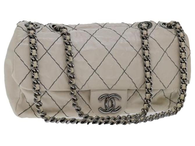 CHANEL Matelasse Chain Shoulder Bag Leather White CC Auth yk10764  ref.1282182