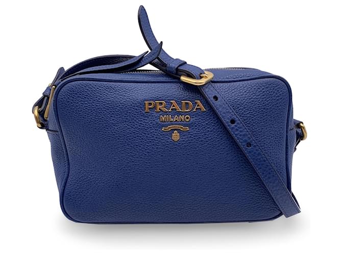 Vitello Prada Crossbody Bag Blue Leather  ref.1282434