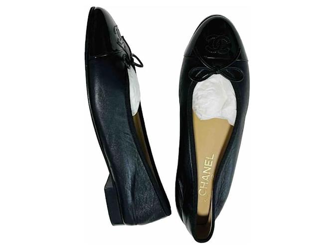 Chanel Ballet Flats Black Leather Patent leather  ref.1282512