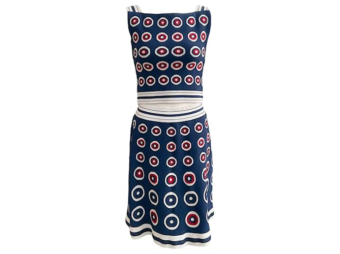 Autre Marque ALAÏA Red / White / Blue Top and Skirt Set Navy blue Viscose  ref.1282614