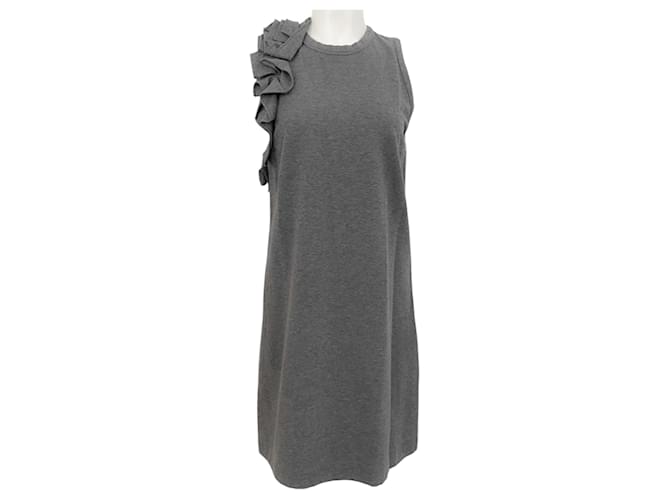 Autre Marque Brunello Cucinelli Heather Grey Sleeveless Dress with Ruffle Detail Cotton  ref.1282622