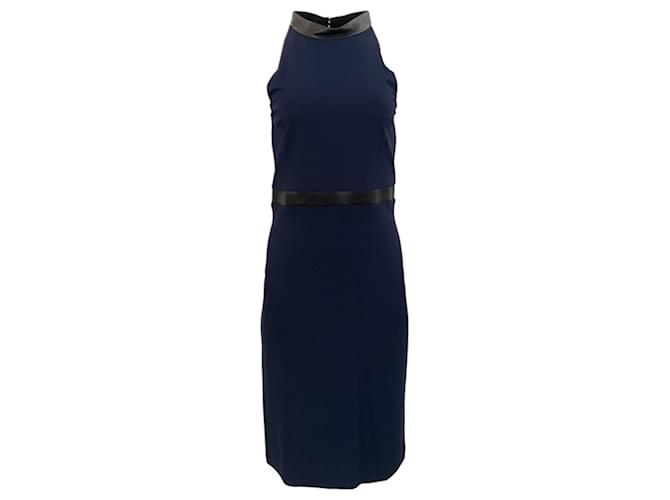 Autre Marque Gucci Navy Crepe Sleeveless Dress with Black Leather Trim Navy blue  ref.1282626