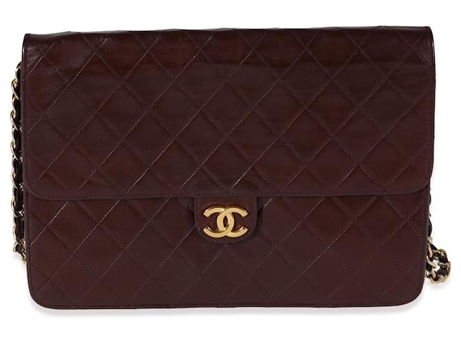Timeless Chanel Vintage Burgundy Quilted Lambskin Single Flap Bag Dark red Leather  ref.1282644