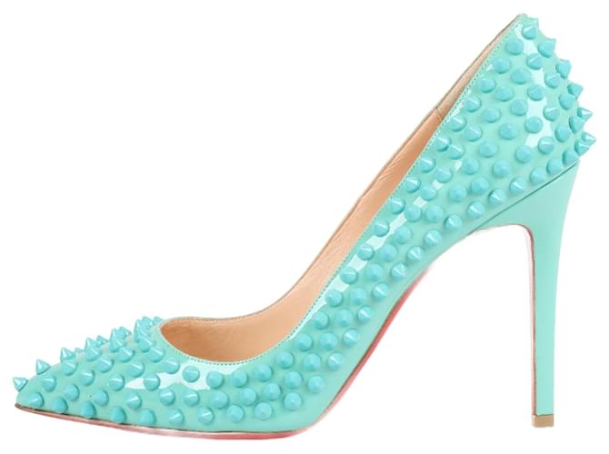 CHRISTIAN LOUBOUTIN Patent Pigalle Spikes 100 Pumps 38 Aquamarine Turquoise Leather  ref.1282645