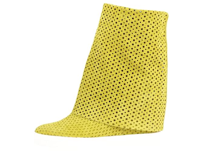 Casadei Lime Green Perforated Suede Wedge Boots Size 38  ref.1282647
