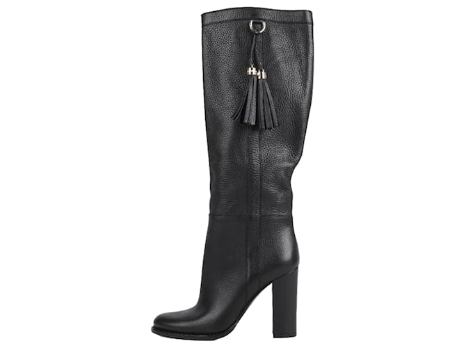 GUCCI Black Leather Tassel Tall Boots Size 37  ref.1282648