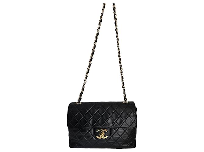 Chanel  Black Timeless Classic Jumbo XL Flap Gold hardware Leather  ref.1282696