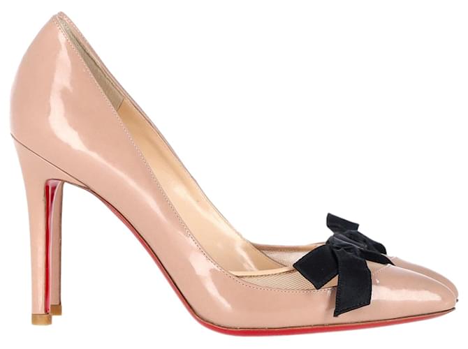 Christian Louboutin Escarpins Love Me Bow en cuir beige et maille Marron  ref.1282713