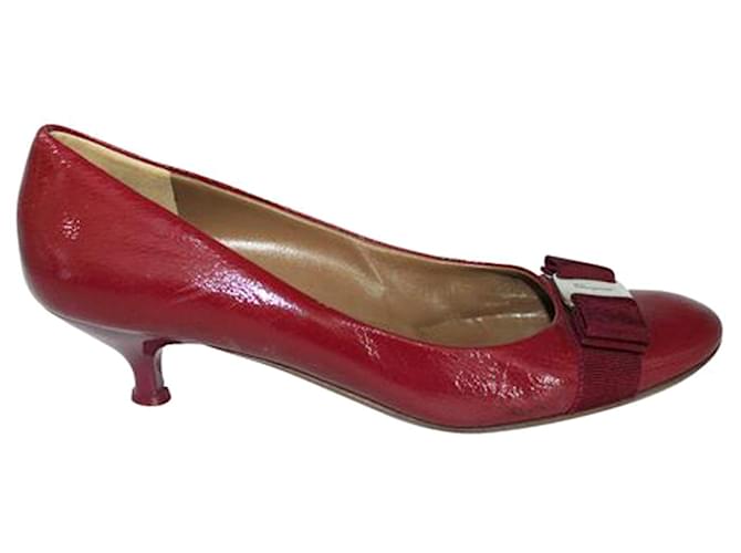 Salvatore Ferragamo Dark Red Kitten Heels Leather  ref.1282715