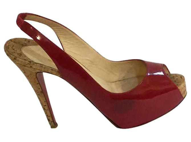 Christian Louboutin Patent Leather Open Toe Pumps Red  ref.1282723