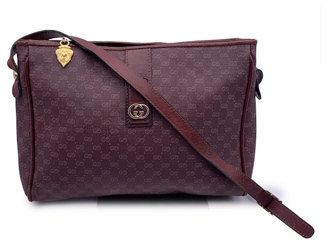 Gucci Vintage Burgundy Monogram Canvas and Leather Shoulder Bag Dark red Cloth  ref.1282729