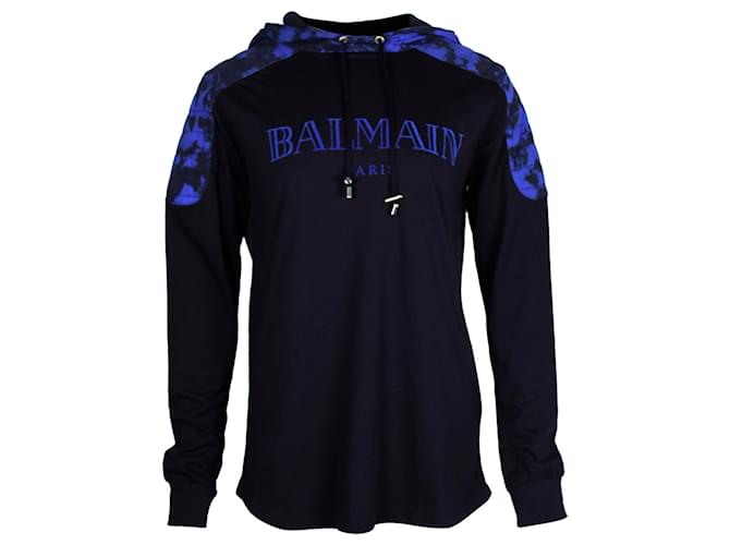 Balmain Logo Camouflage Hoodie in Black Cotton  ref.1282737