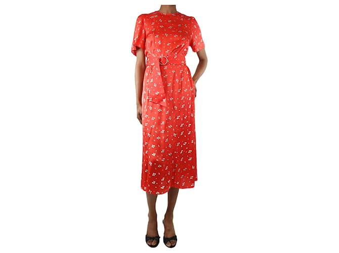 Autre Marque Vestido midi vermelho com estampa floral e cinto - tamanho S Viscose  ref.1282802