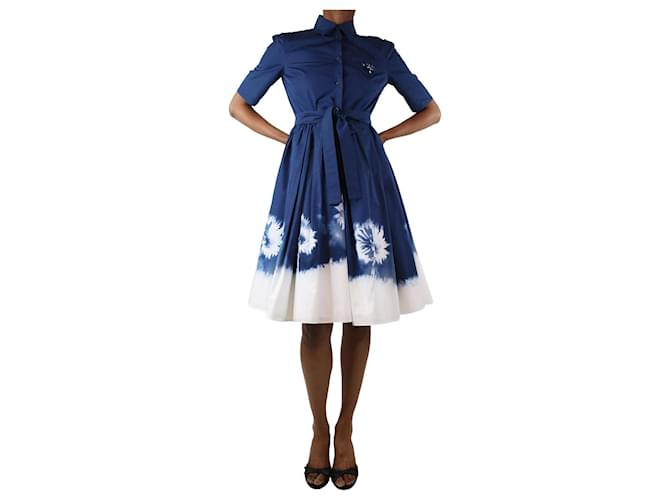 Prada Blue tie-dye pleated midi dress - size UK 8 Cotton  ref.1282829