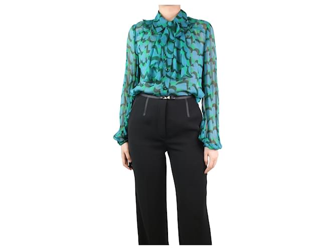 Anna Sui Green sheer ruffled printed blouse - size UK 10 Silk  ref.1282834