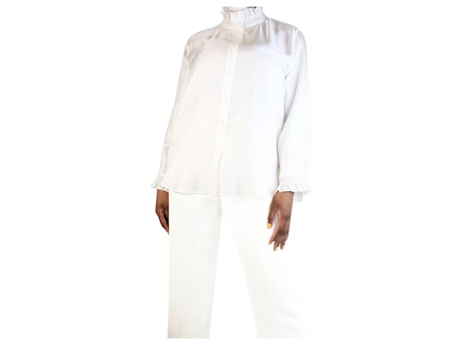 Sandro White ruffle trim silk shirt - size UK 12  ref.1282835