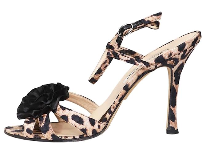Manolo Blahnik Beige animal print strappy sandal heels - size EU 39.5 Leather  ref.1282843