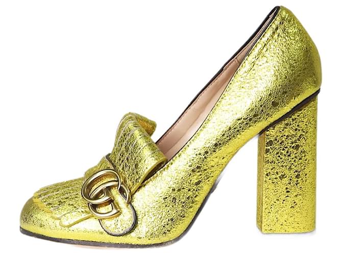 Gucci Sapatos com franjas Gold GG Marmont - tamanho UE 38 Dourado Couro  ref.1282847