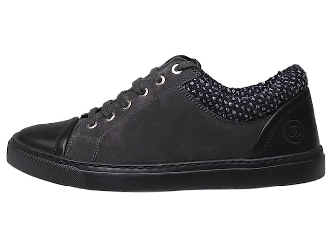Chanel Black suede and leather trainers - size EU 38.5  ref.1282856