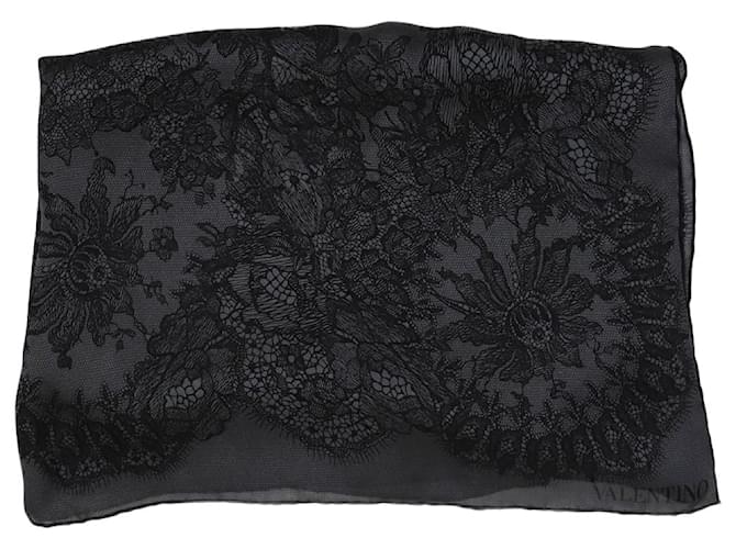 Valentino Grey floral lace print silk scarf  ref.1282863