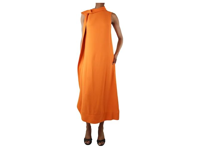 Valentino Orange sleeveless ruffle midi dress - size UK 6 Silk  ref.1282865
