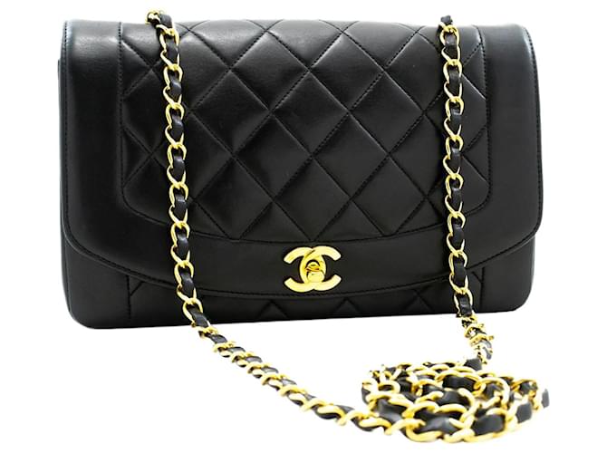 Chanel BLACK VINTAGE 1991-1994 Diana bag Leather  ref.1282866
