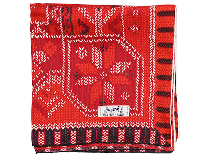 Hermès Foulard imprimé en soie rouge  ref.1282869