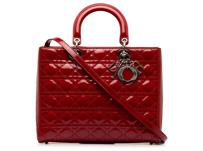 Dior Rote große Cannage Lady Dior aus Lackleder  ref.1282890