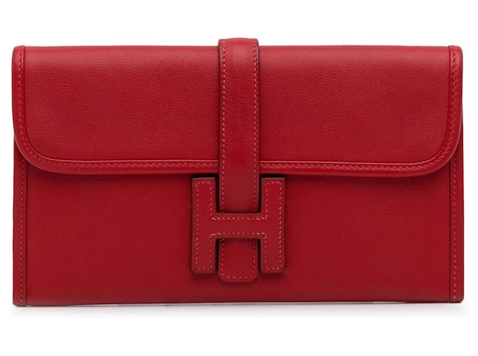 Hermès Hermes Red Swift Jige Duo Wallet Leather Pony-style calfskin  ref.1282921