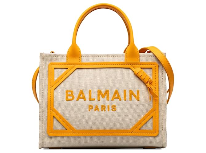Balmain Brown Canvas B-Army Tote Beige Leather Cloth Pony-style calfskin Cloth  ref.1282927