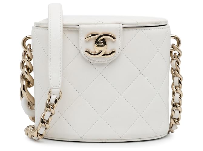 Chanel White Elegant Chain Vanity Case Leather  ref.1282931