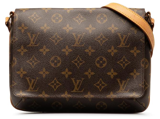 Louis Vuitton Brown Monogram Musette Tango Long Strap Leather Cloth  ref.1282941