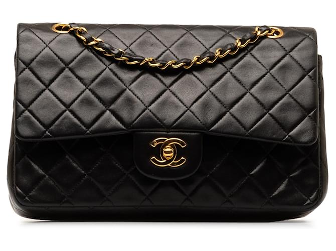 Chanel Black Medium Classic Lambskin Double Flap Leather  ref.1282950