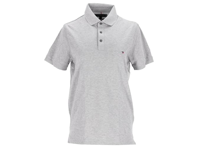 Tommy Hilfiger Herren-Poloshirt mit schmaler Passform und kurzen Ärmeln Grau Baumwolle  ref.1282968
