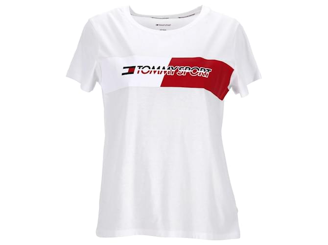 Tommy Hilfiger Damen-T-Shirt mit Flaggenlogo aus weißer Baumwolle  ref.1282971