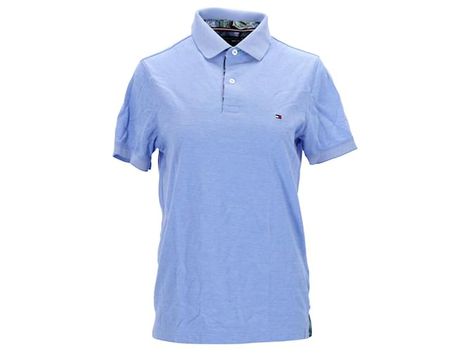 Tommy Hilfiger Herren-Poloshirt mit schmaler Passform und kurzen Ärmeln Blau Hellblau Baumwolle  ref.1282977