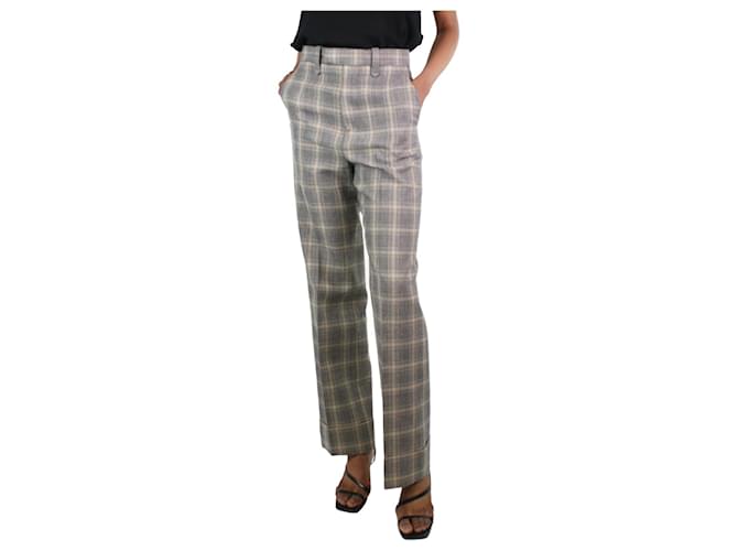 Gucci Grey and beige checkered trousers - size UK 6 Linen  ref.1283052