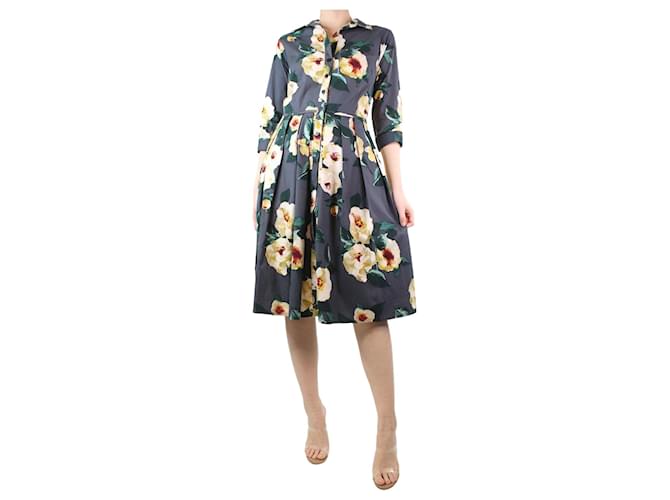 Autre Marque Dunkelgraues Hemdblusenkleid mit Blumenmuster - Größe UK 10 Baumwolle  ref.1283055