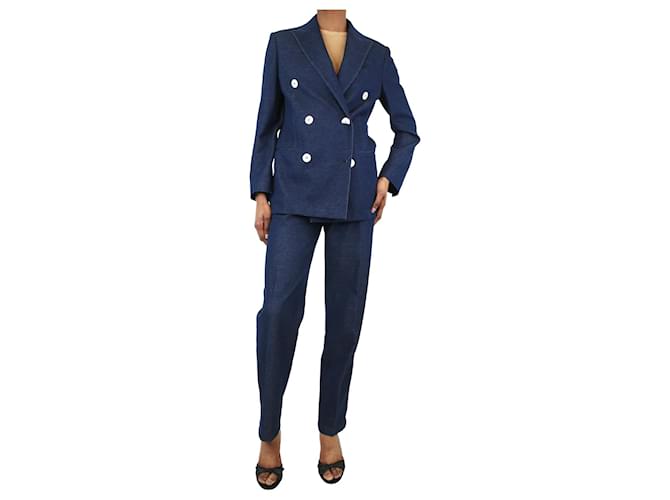Max Mara Blue double-breasted denim blazer and high-rise trousers set - size UK 6 Cotton  ref.1283059