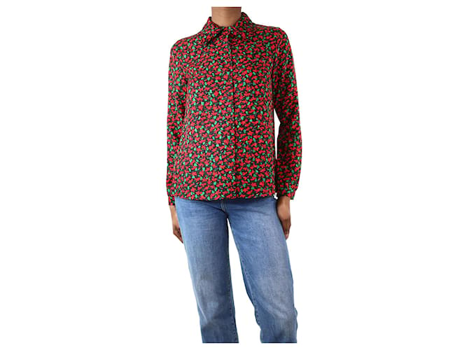 Vanessa Seward Camisa floral de seda negra y roja - talla UK 6 Negro  ref.1283074